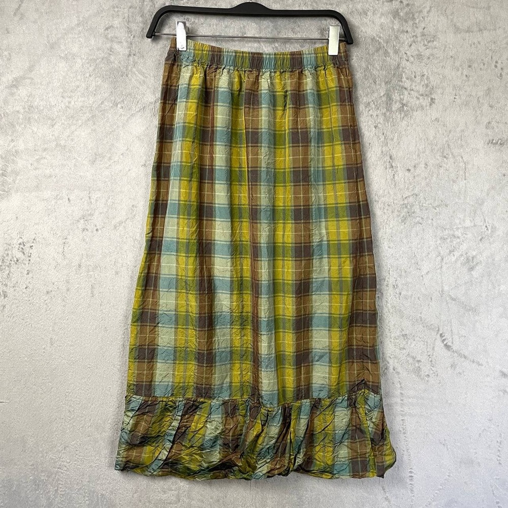 Lilith Vintage 100% Silk Plaid Midi Skirt Made in France Lagenlook Medium